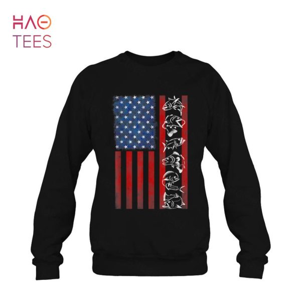 Vintage American Flag Fishing Art Fish Species Shirt
