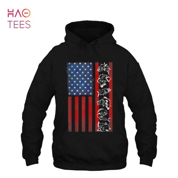 Vintage American Flag Fishing Art Fish Species Shirt