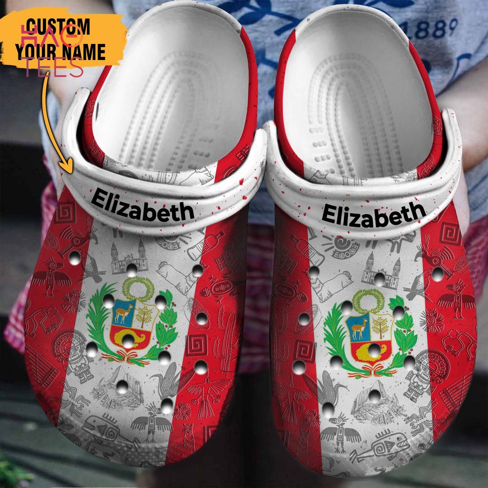 Peruvian Flag Personalized Crocs Shoes With Your Name