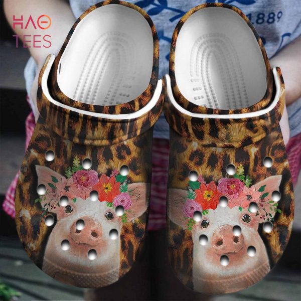 Pig Crocs Shoes With Leopard Background