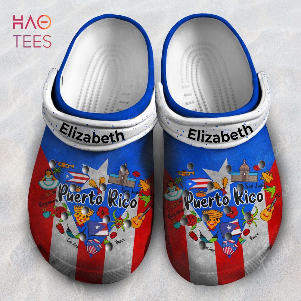 Puerto Rico Flag Heart With Symbols Custom Your Name Crocs Shoes