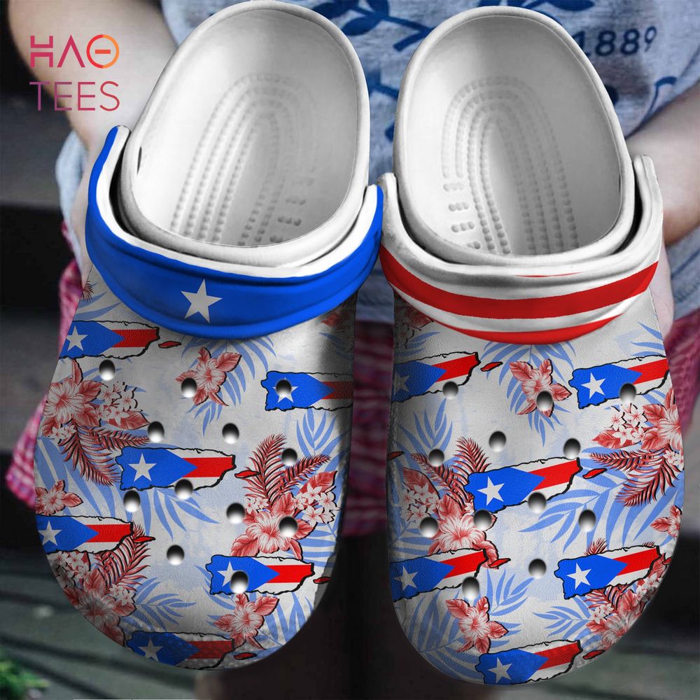 Puerto Rico Map And Flower Crocs Shoes, Gift For Puerto Rico Lovers Crocs Shoes