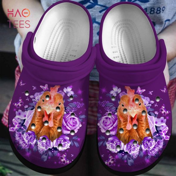 Purple Roses And Chicken Crocs Shoes