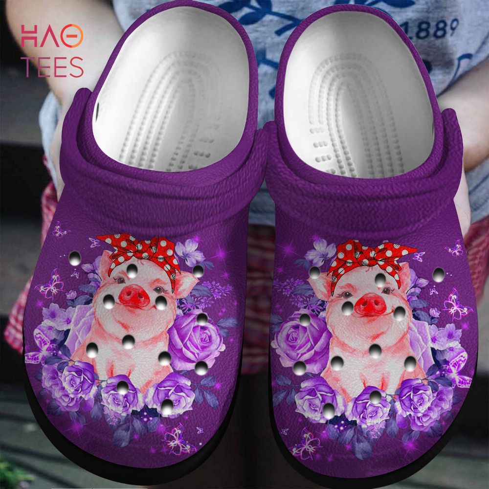 Purple Roses And Pig Crocs Shoes Purple Roses And Pig Crocs Shoes