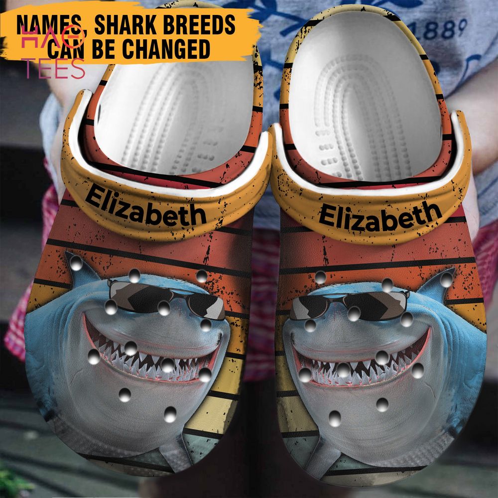 Shark Vintage Personalized Crocs Shoes, Crocs Shoes For Shark Lovers