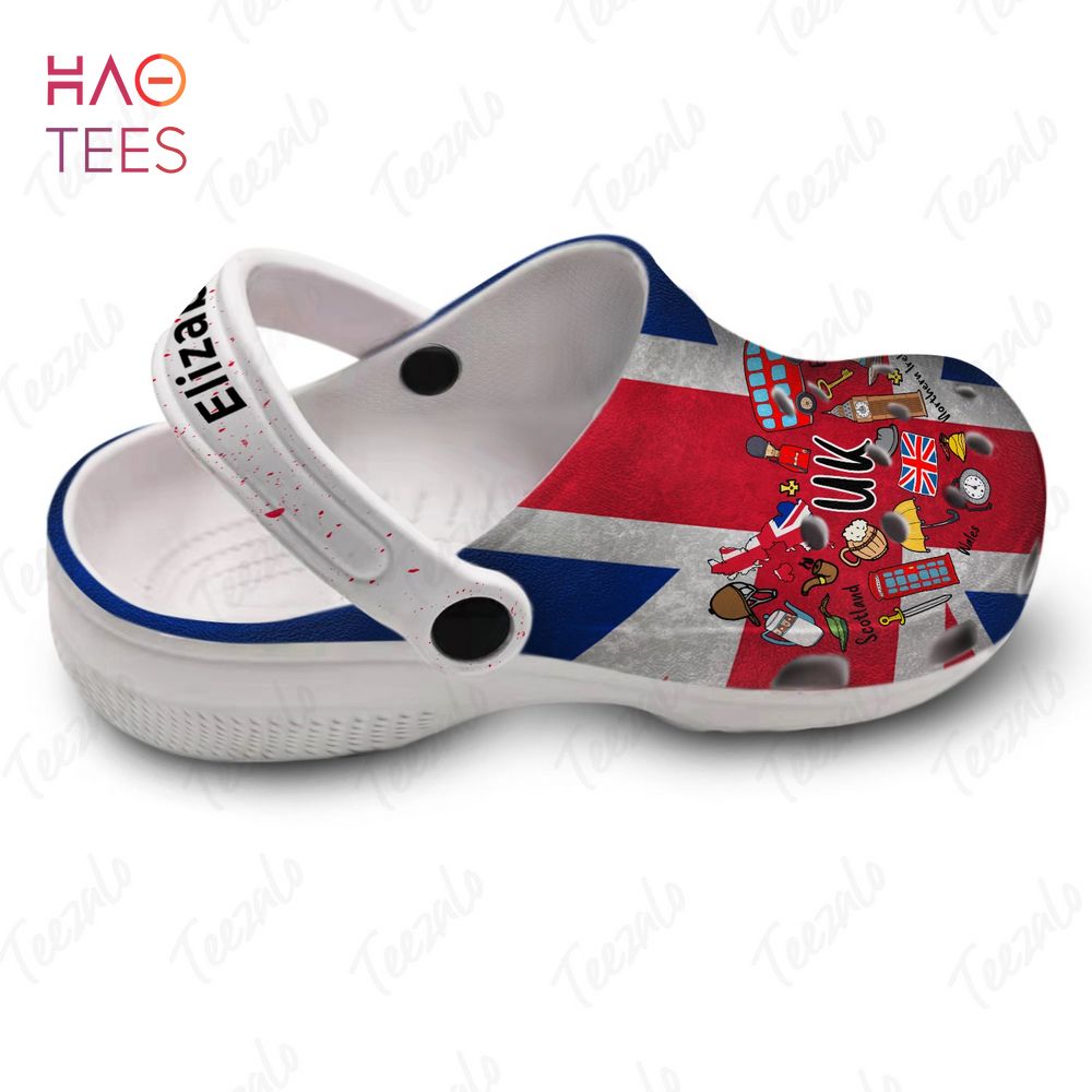 UK Flag Heart With Symbols Custom Your Name Crocs Shoes