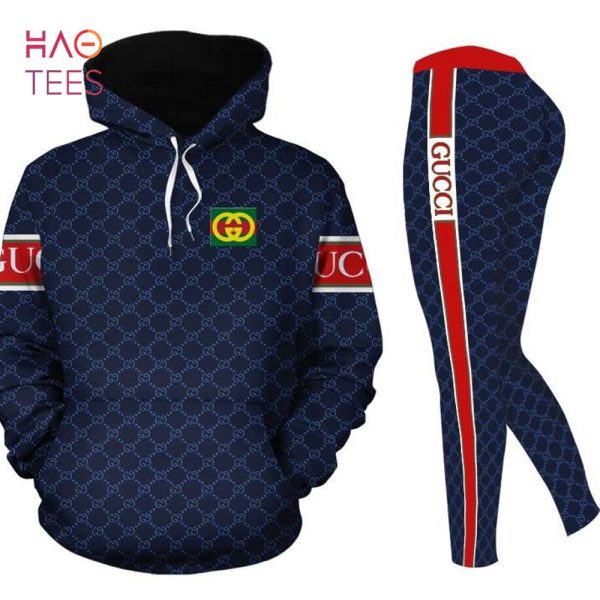 [HOT] Gucci 3D Blue Red Stripe Full Print Hoodie And Leggings Set
