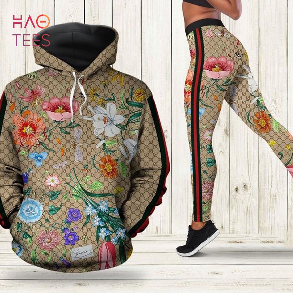 [HOT] Gucci Floral Pattern Hoodie Leggings Set 3D All Over Print Luxury Store