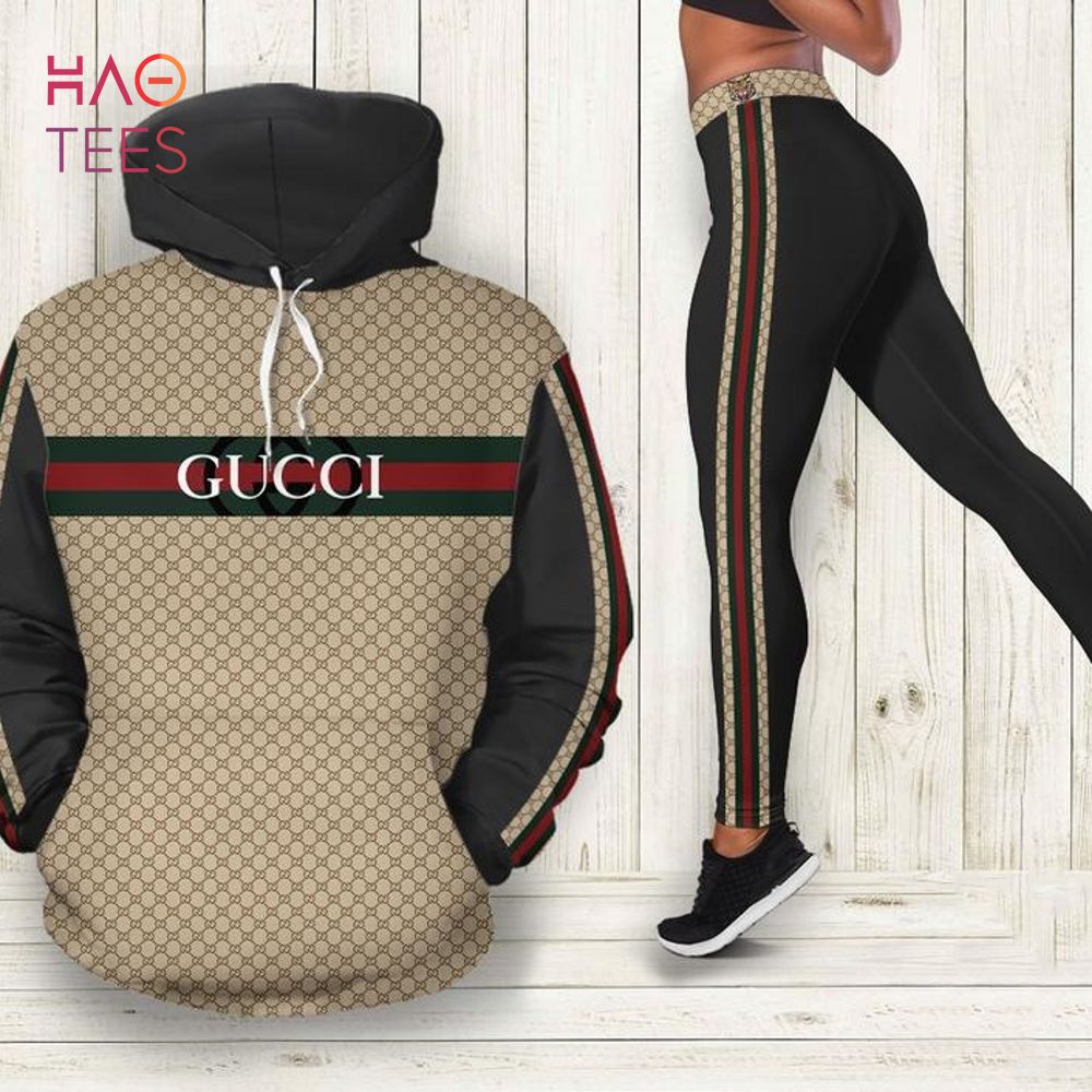 HOT] Gucci Green Stripe Hoodie Leggings Set All Print