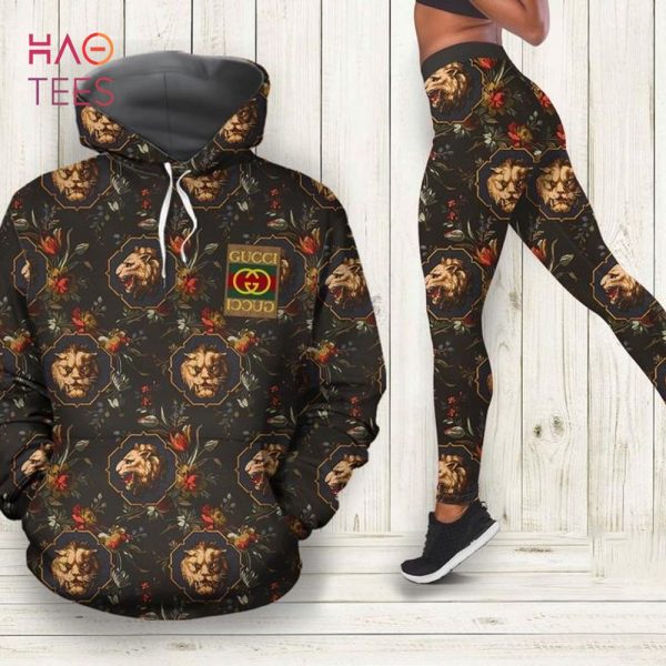 [HOT] Gucci Tiger Floral Black Hoodie Leggings Set All Over Print