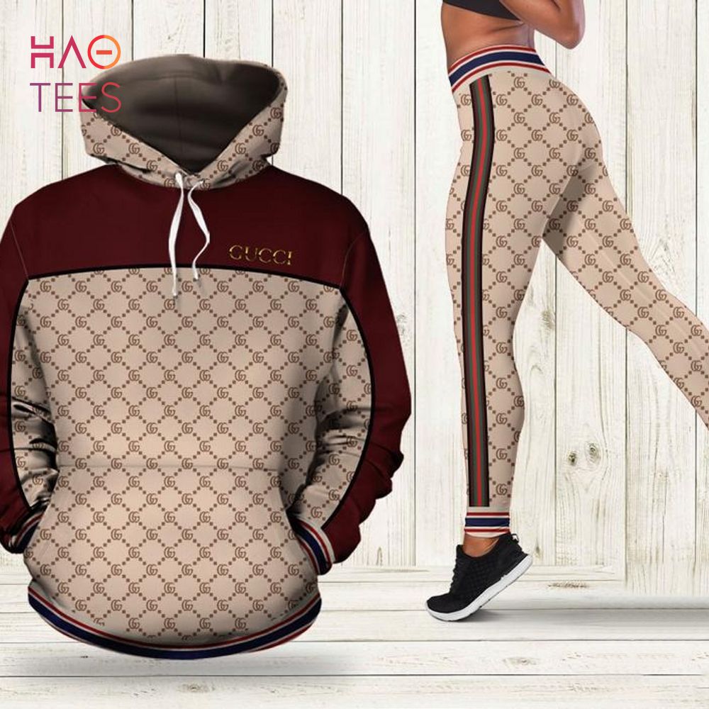 [HOT] Gucci Wine Red 3D Hoodie Leggings Set All Over Print Luxury Store