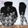 Louis vuitton luxury brand black gradient 3d hoodie leggings set