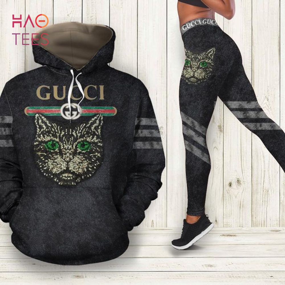 [TRENDING] Gucci Black Cat Hoodie Leggings Luxury Brand Clothing