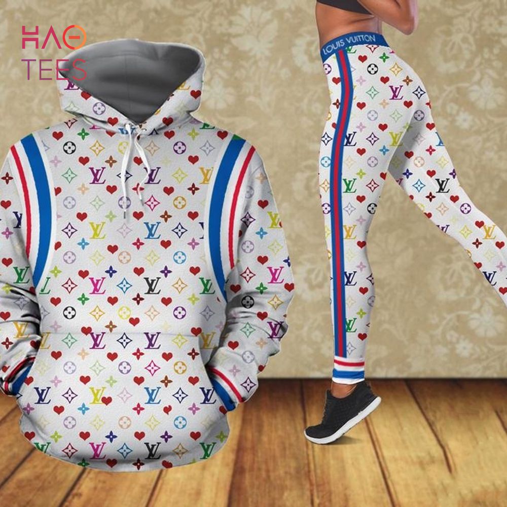 [TRENDING] Louis Vuitton Heart Colorful 3D Hoodie and Leggings Set LV Gift