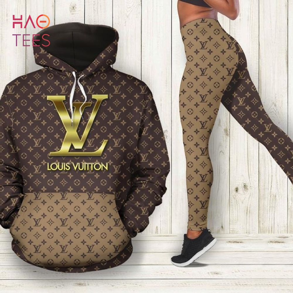 [TRENDING] Louis Vuitton Logo Gold 3D Hoodie Leggings Set LV Gift