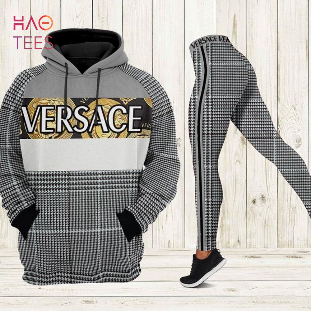 [TRENDING] Versace Grey White Plaid Pattern 3D Hoodie and Leggings Set
