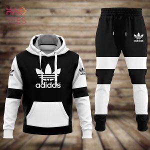 Adidas Luxury Brand Black Mix White Hoodie And Pants All Over Printed