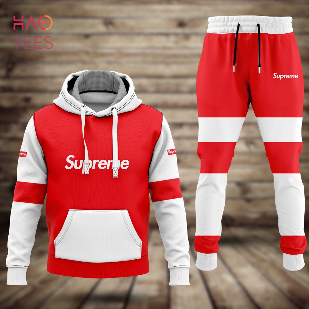 HOT Supreme Red Mix Black Luxury Brand Hoodie And Pants POD Design