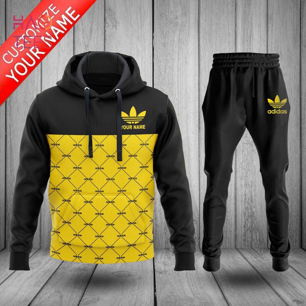 litteken Kameel Stamboom BEST] Adidas Luxury Brand Yellow Black Custom Name Hoodie And Pants