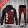 [HOT] Adidas Luxury Brand Red Black Custom Name Hoodie And Pants