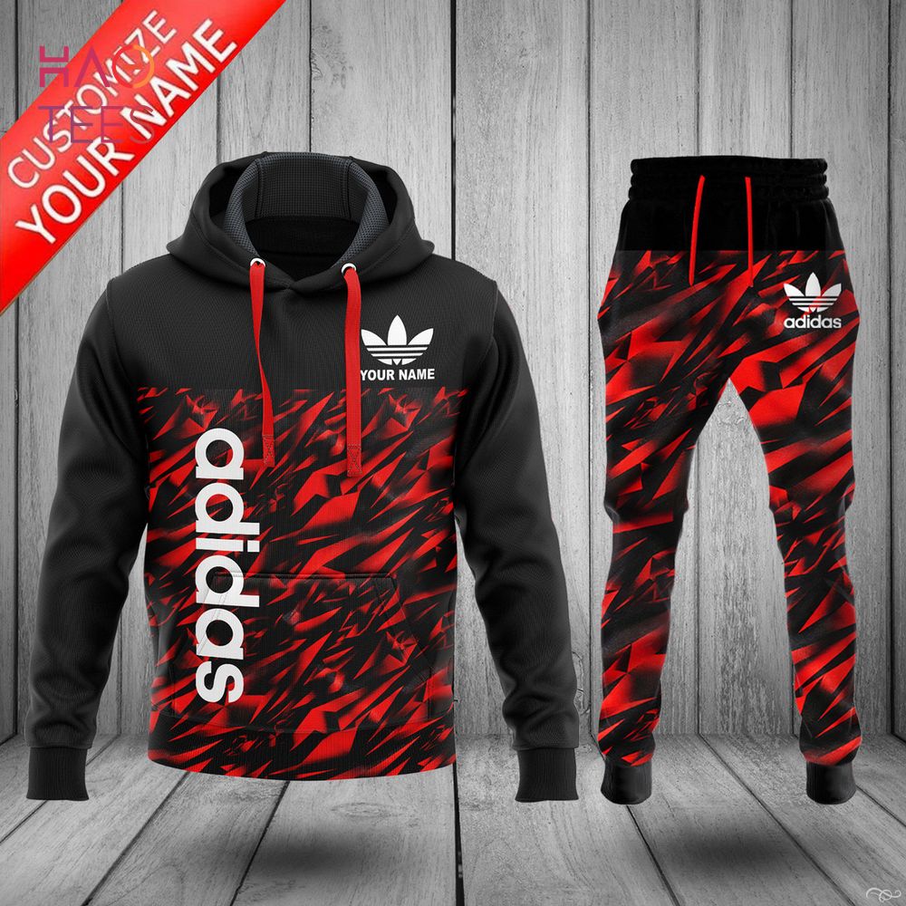 [HOT] Adidas Luxury Brand Red Black Custom Name Hoodie And Pants Luxury Store