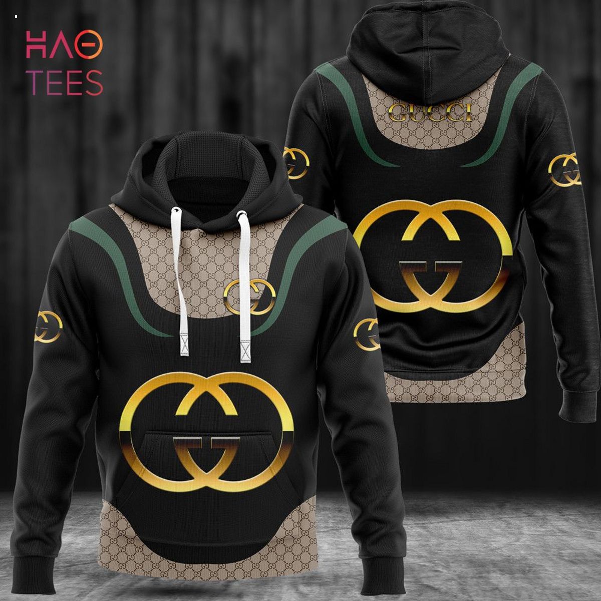 Black and store gold gucci hoodie