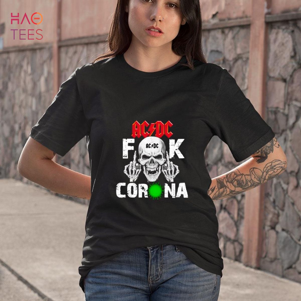 ACDC Fuck Corona skull Shirt ACDC Fuck Corona skull Shirt