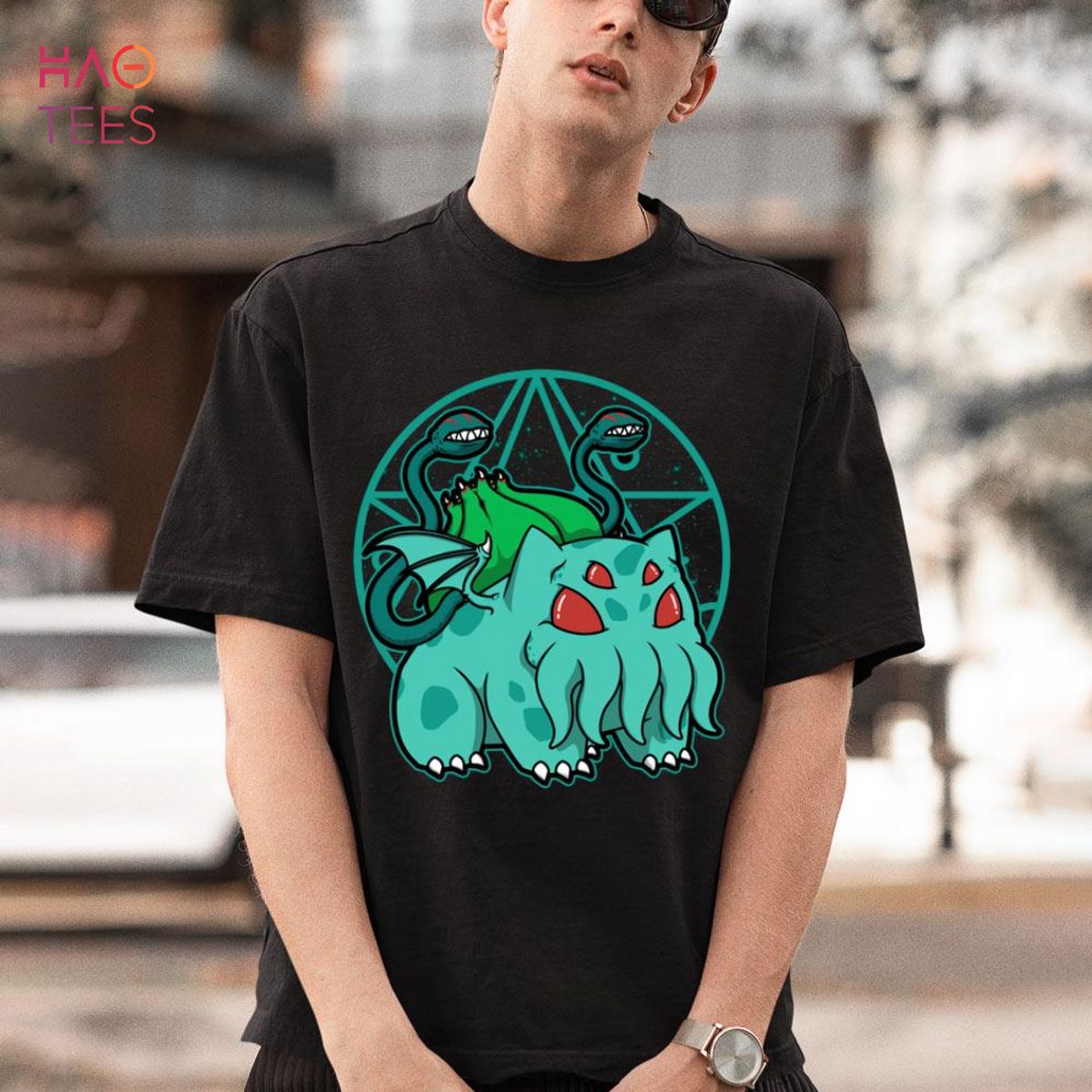 Maglietta Uomo Bulbasaur Viso – Fifth Sun Pokémon, Maniche Corte, Nero/grigio, Taglia L