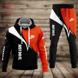 HOT NIKE Black White Orange Luxury Brand Hoodie And Pants Limited Edition