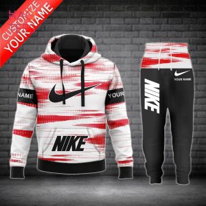 NEW NIKE Customize Name White Red Black Hoodie Pants All Over Printed