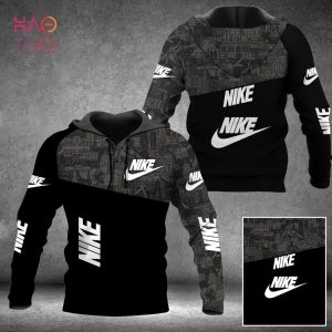 [Available] NIKE Black Luxury Brand Hoodie And Pants All Over Printed