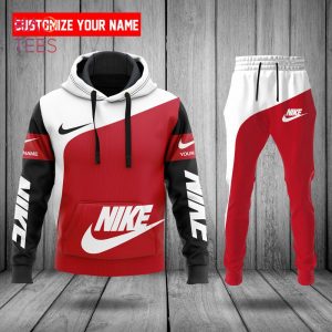 [Available] NIKE Black White Red Customize Name Luxury Brand Hoodie And Pants Limited Edition