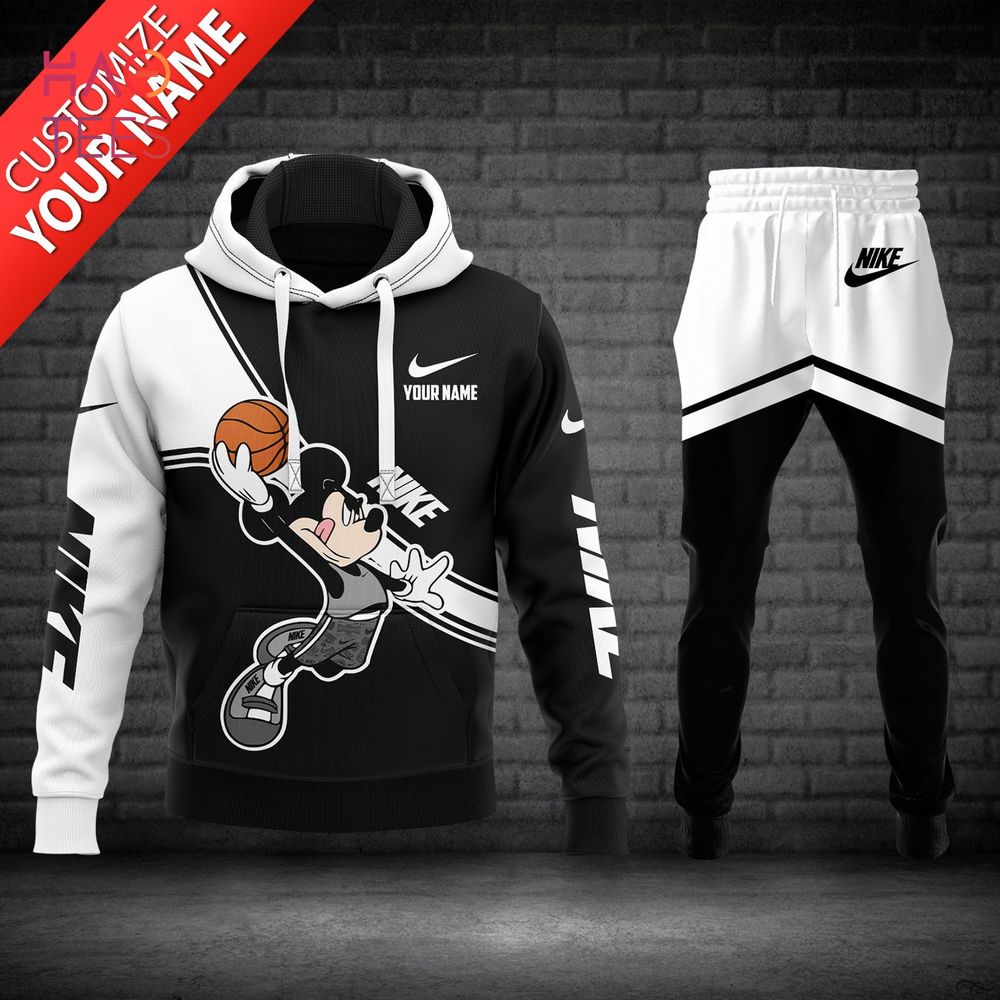 [Available] NIKE Mickey Black White Customize Name Luxury Brand Hoodie And Pants Limited Edition Luxury Store