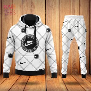 [Available] NIKE White Black Luxury Brand Hoodie And Pants All OVer Printed