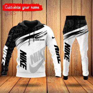 [TRENDING] NIKE Black Grey White Customize Name Luxury Brand Hoodie And Pants Limited Edition