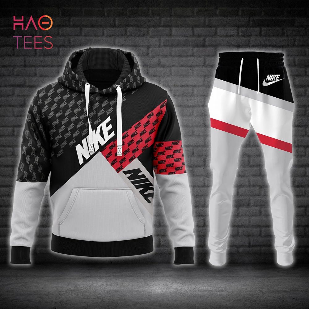 [TRENDING] NIKE Black Grey White Red  Hoodie And Pants Pod Design Luxury Store