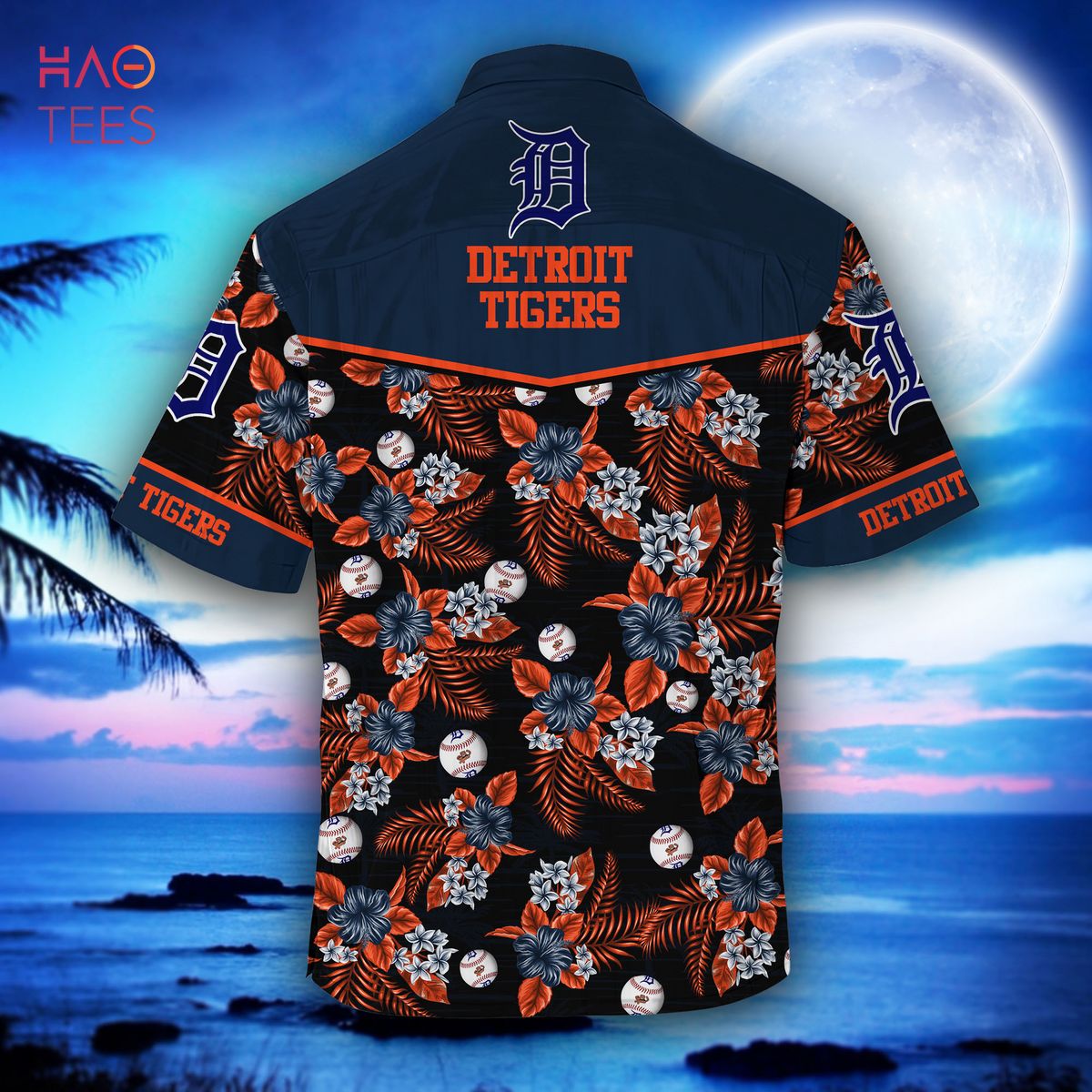 Detroit Tigers team orange 3D Hawaiian Shirt Shorts aloha summer