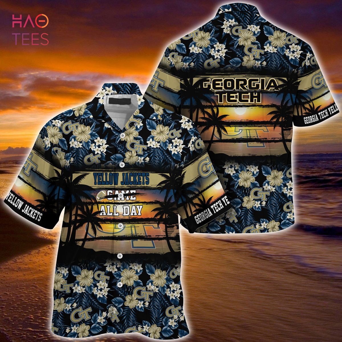 [LIMITED] Georgia Tech Yellow Jackets Summer Hawaiian Shirt, Floral Pattern For Sports Enthusiast This Year