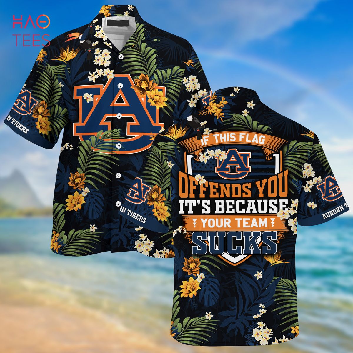 [LIMITED] Auburn Tigers Summer Hawaiian Shirt And Shorts,  With Tropical Patterns For Fans