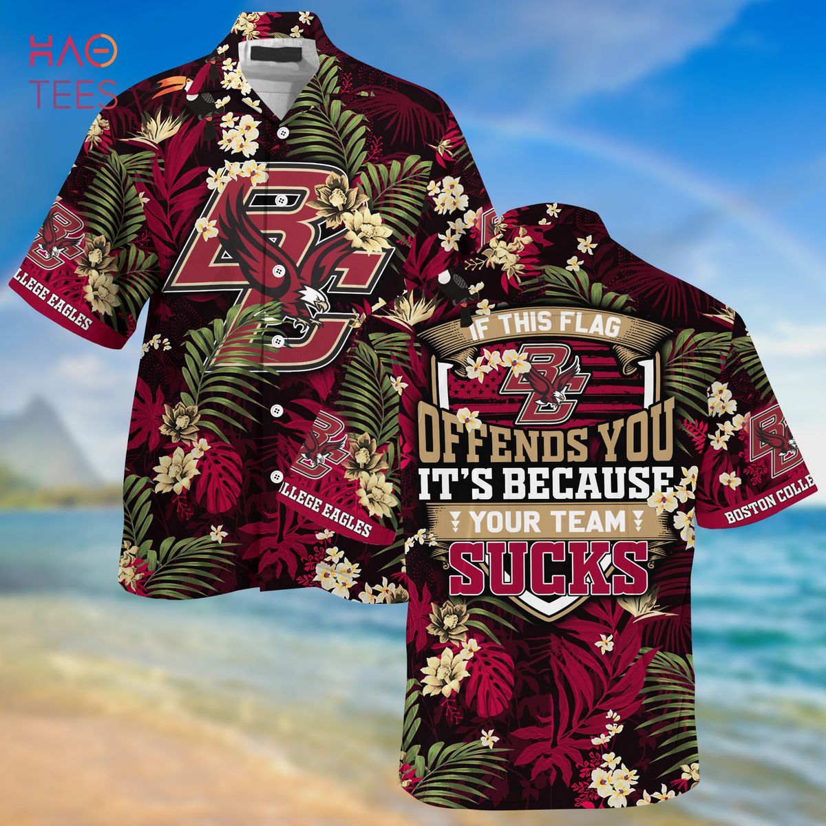[LIMITED] Boston College Eagles Summer Hawaiian Shirt And Shorts,  With Tropical Patterns For Fans