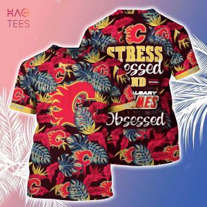 [LIMITED] Calgary Flames NHL-Summer Hawaiian Shirt And Shorts, Stress Blessed Obsessed For Fans