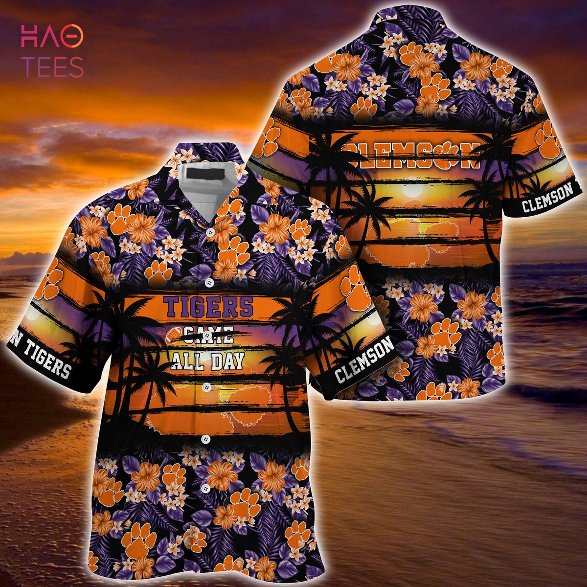 Clemson Tigers Tropical Flower And Flag Pattern 3D Hawaiian Shirt And Shorts