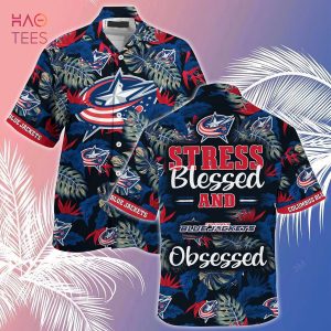 [LIMITED] Columbus Blue Jackets NHL-Summer Hawaiian Shirt And Shorts, Stress Blessed Obsessed For Fans