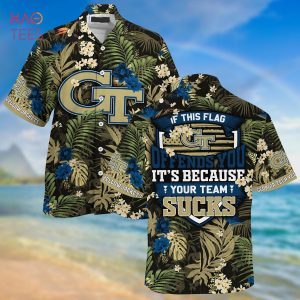 [LIMITED] Georgia Tech Yellow Jackets Summer Hawaiian Shirt And Shorts,  With Tropical Patterns For Fans