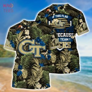 [LIMITED] Georgia Tech Yellow Jackets Summer Hawaiian Shirt And Shorts,  With Tropical Patterns For Fans