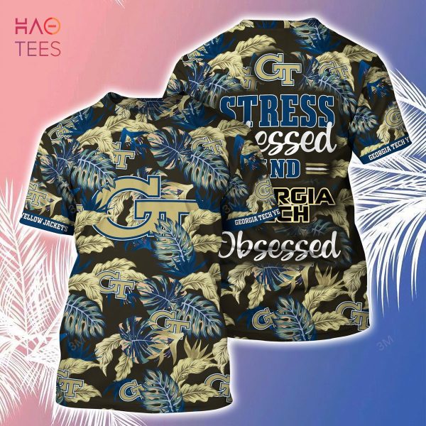 [LIMITED] Georgia Tech Yellow Jackets Summer Hawaiian Shirt And Shorts, Stress Blessed Obsessed For Fans