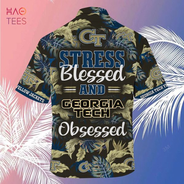 [LIMITED] Georgia Tech Yellow Jackets Summer Hawaiian Shirt And Shorts, Stress Blessed Obsessed For Fans
