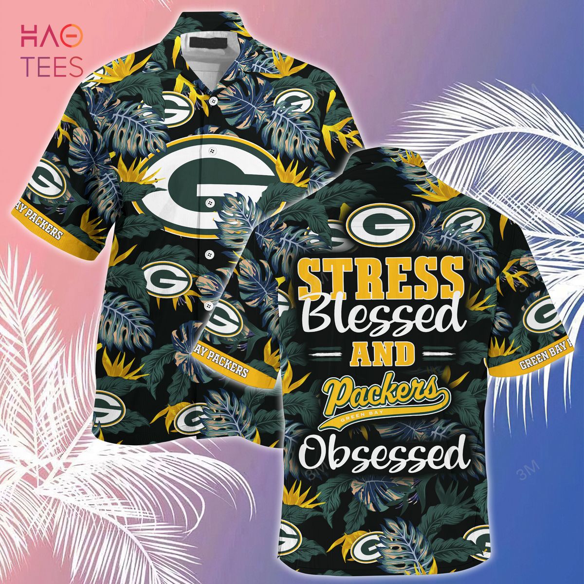 [LIMITED] Green Bay Packers NFL-Summer Hawaiian Shirt And Shorts, Stress Blessed Obsessed For Fans
