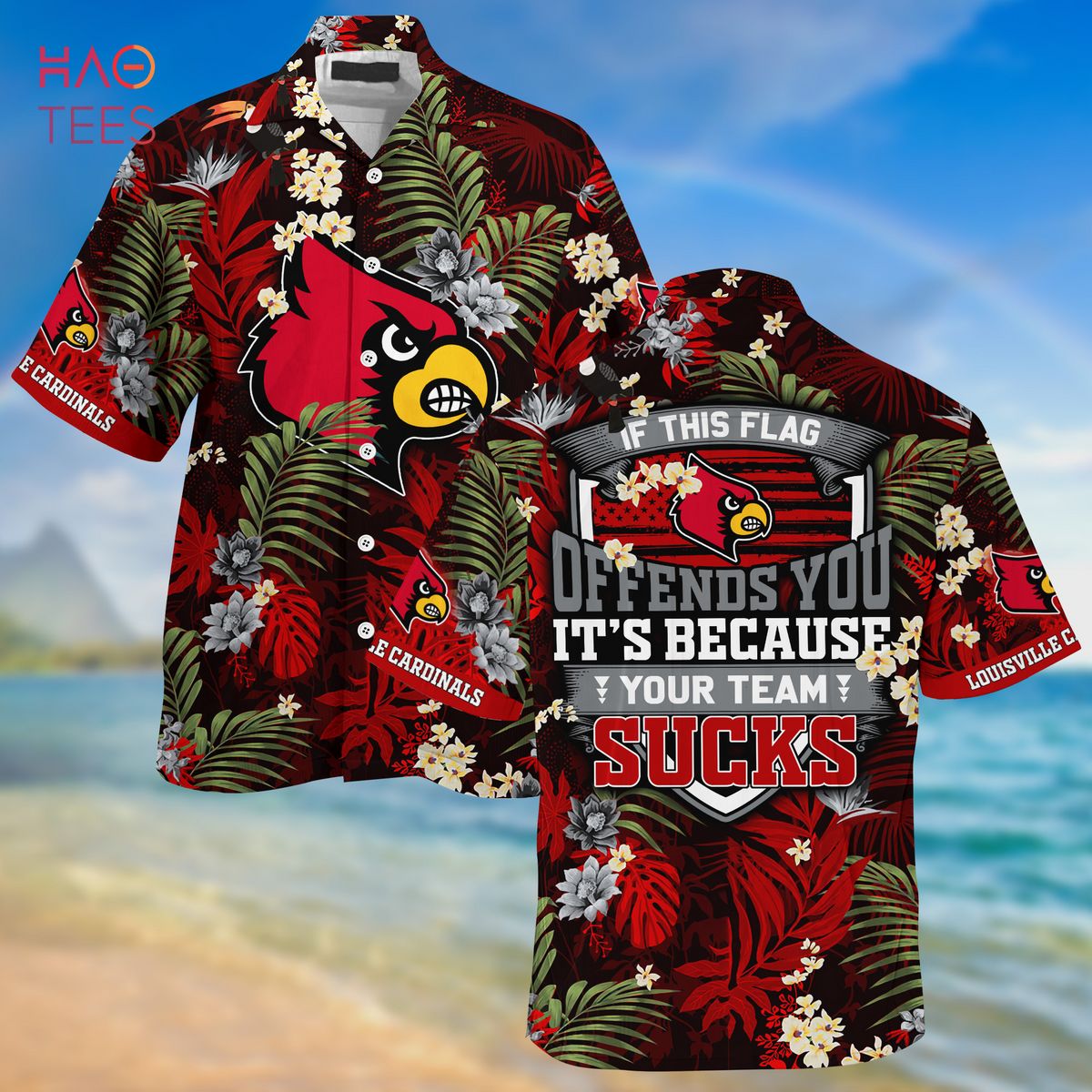 Louisville Cardinals Tropical Short Sleeve Button Up Tropical