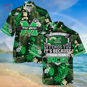 [LIMITED] Marshall Thundering Herd Summer Hawaiian Shirt And Shorts,  With Tropical Patterns For Fans